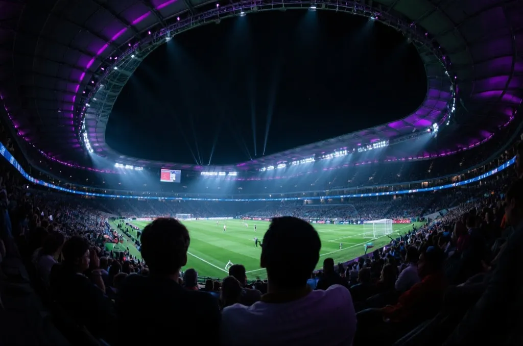 体育场夜间灯光与观众欢呼